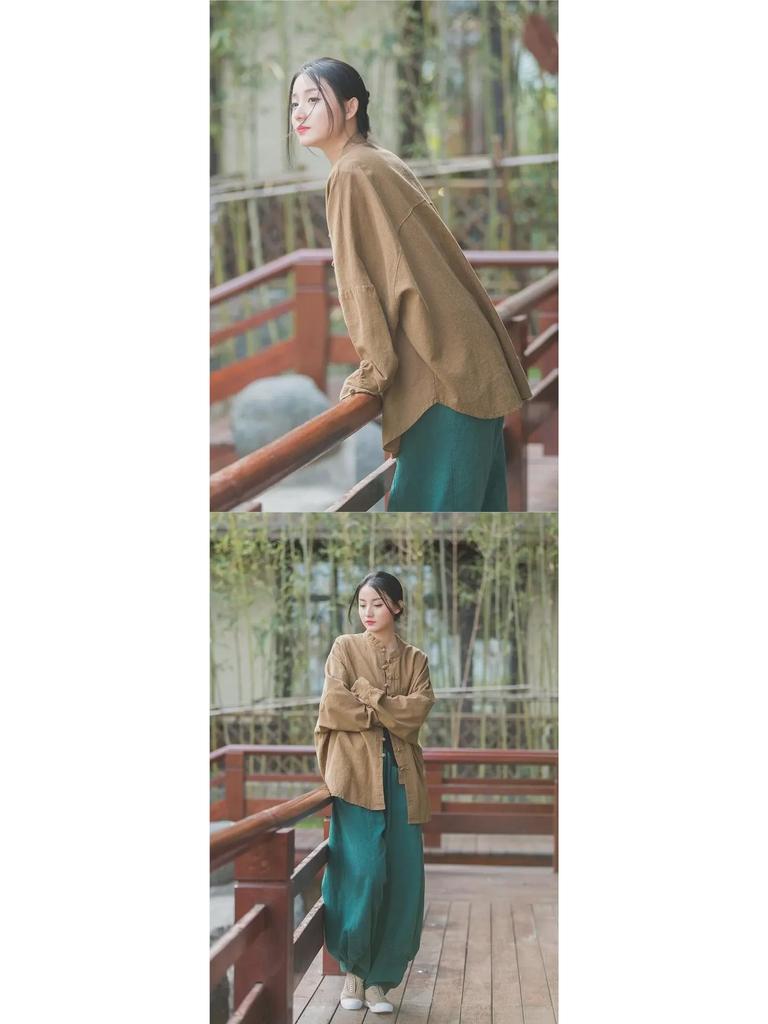 Женская куртка в китайском стиле на пуговицах 2023 года: Кардиган Zen Art средней длины