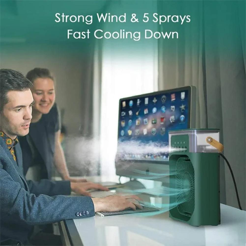 3 в 1 Airs Cooler USB Электрический портативный вентилятор Кондиционеры Светодиодный ночник 5 отверстий Водяной туман Вентилятор для домашнего рабочего стола Воздушный охлаждающий вентилятор