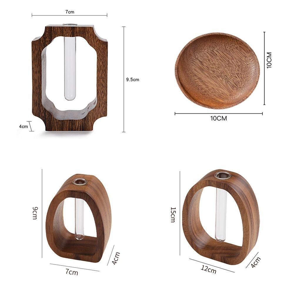 Test Tube Shape Solid Wood Flower Vase Vase Ornaments Wooden Stand Hydroponic Flower Vessel Clear Glass Vase