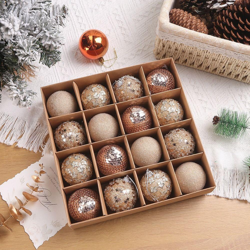 16pcs Glitter Foam Christmas Ball Pendant 6cm Xmas Tree Ornaments  Holiday Festival Decor