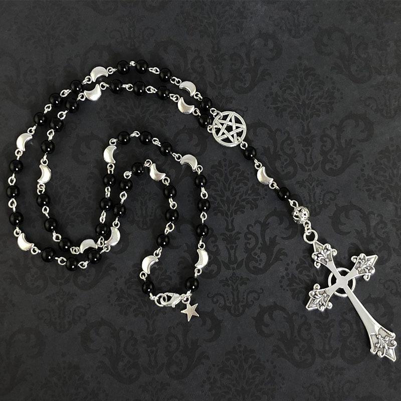 Готическое ожерелье с четками - готические молитвенные четки, ожерелье с пентаграммой, бисерное традиционное готическое ожерелье