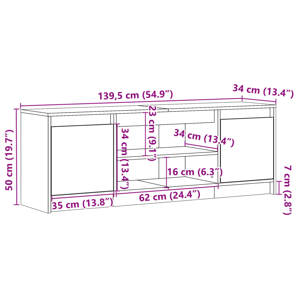 TV Cabinet with LED Lighting Smoked Oak Finish 139.5 x 34 x 50 cm