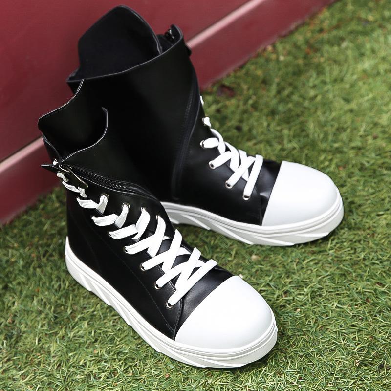 Новые ботинки Мужские Британский стиль Белые кроссовки с высоким верхом Обувь для мужчин Панк Ботильоны Модные Мотоциклетные ботинки Вулканизированная обувь Мужская