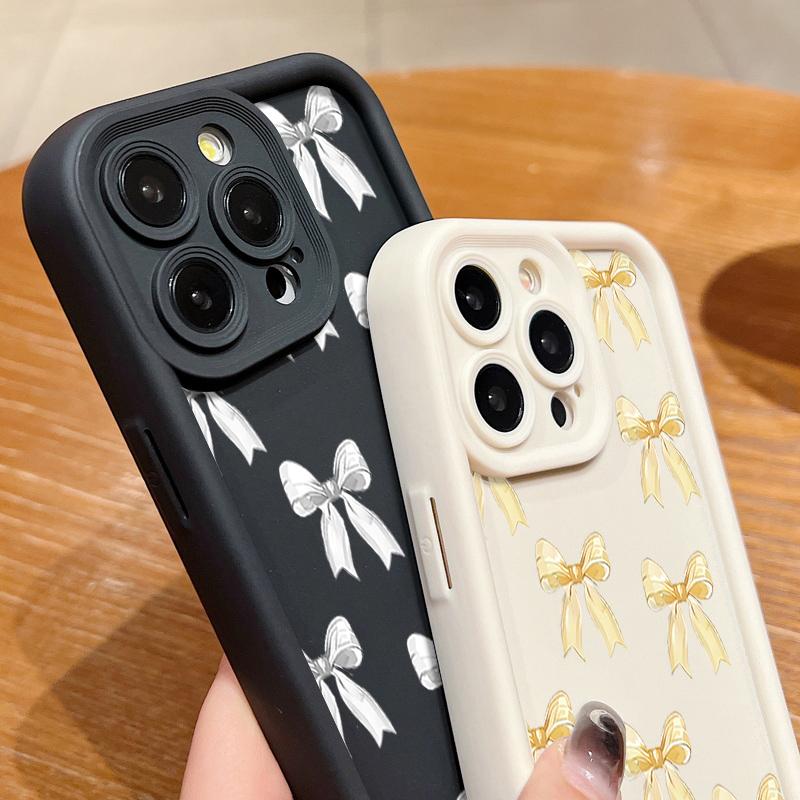 Мягкий чехол с однотонным бантом для iPhone 16 Pro Max 15 Pro 14 13 12 11 XS XR 8 7, матовый силиконовый противоударный чехол для защиты линз из ТПУ