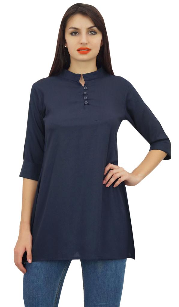 Phagun Женская черная хлопковая модальная блузка с рукавами 3-4 на пуговицах, верхняя часть рубашки -