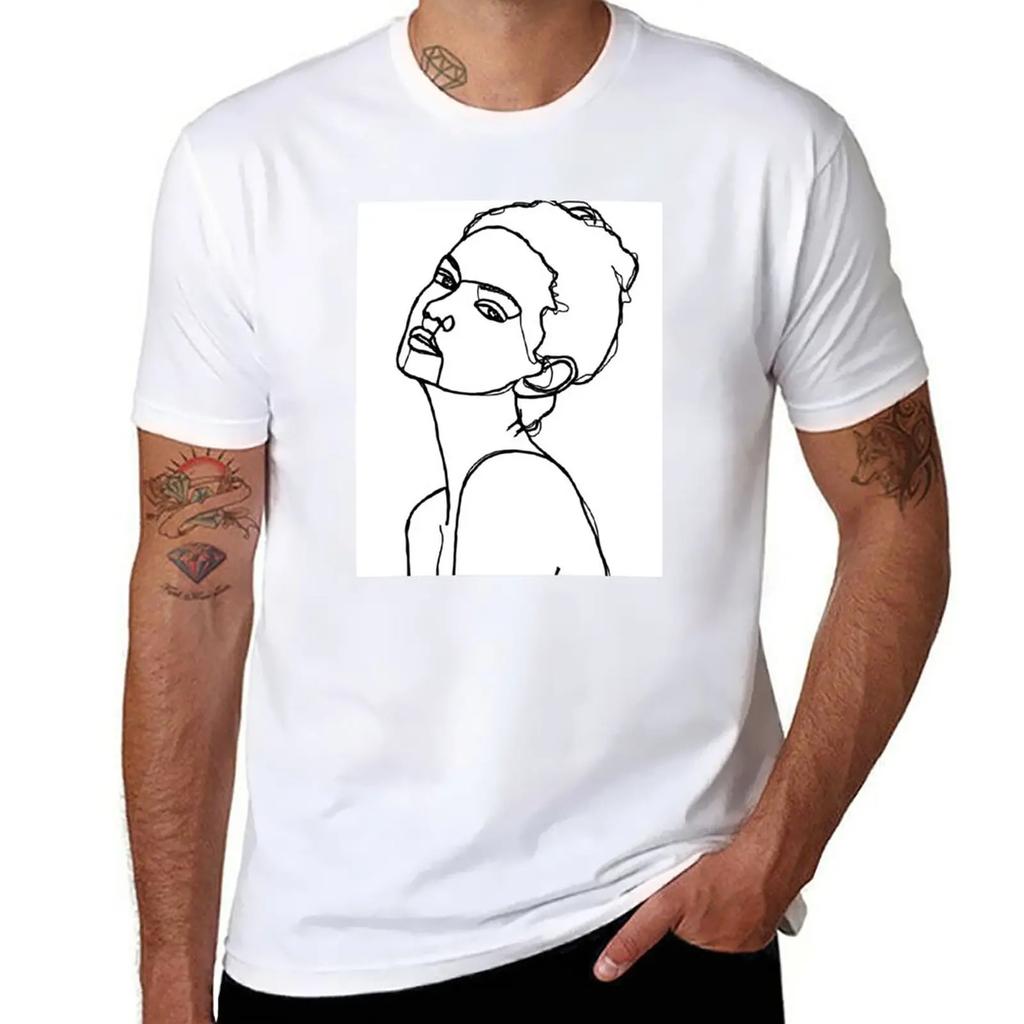Woman's face one line illustration - Adel T-Shirt blacks Short sleeve tee aesthetic clothes oversizeds t shirts for men cotton