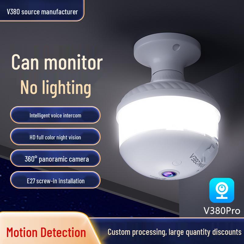 V380 Panoramic WiFi Bulb Camera with Dual-Light Night Vision & Remote Control