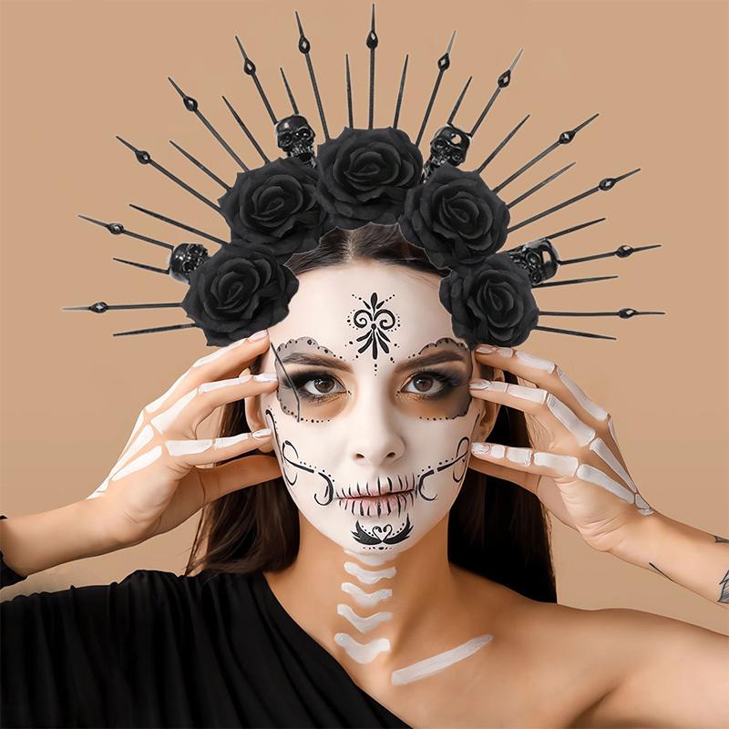 Готическая повязка на голову с цветком на Хэллоуин, повязка на голову с черепом, готическая королева, аксессуары для волос, костюм для косплея, аксессуары для одежды
