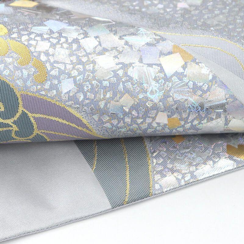 Used Fukuro Obi Formal Fukuro Obi Pure Silk Drum Pattern Silver Foil Wave Length 430cm Width 31cm Recycled Japanese Wear Party Theater Theater