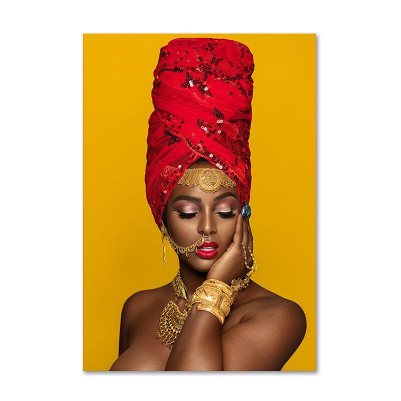Черно-золотой африканский художественный постер с принтом, женская картина на холсте, настенная живопись Cuadros, скандинавское украшение, домашняя картина для гостиной