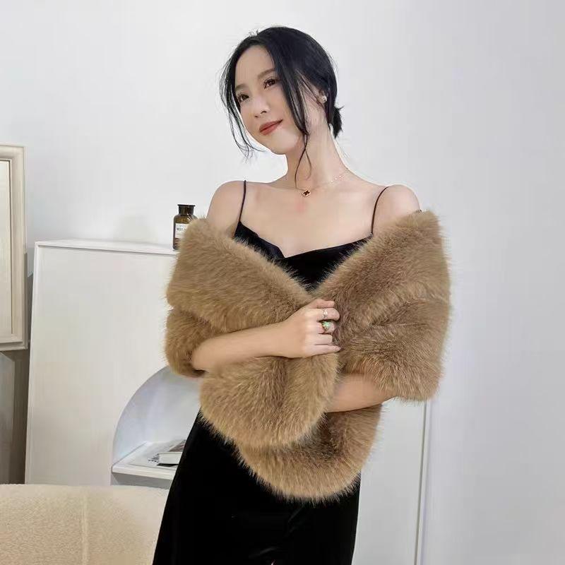 Элегантный накидка-шаль из лисьего меха на одно плечо – Осенне-зимняя свадебная вечерняя одежда для свадеб и банкетов