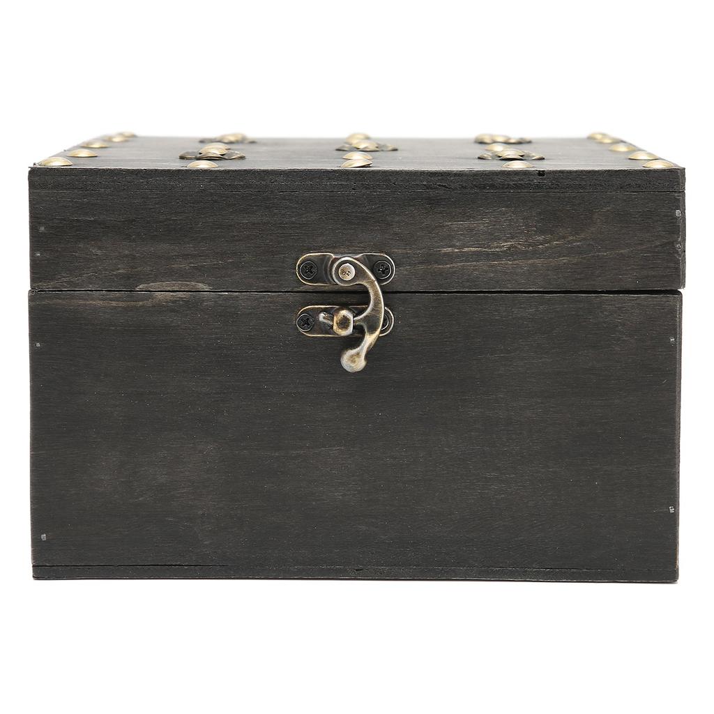 Retro Wooden Storage Box Metal Hinge Decorative Treasure Storing Chest Organizer for Home Office