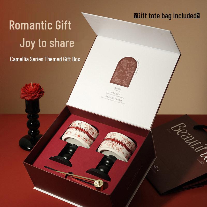 Aromatherapy Camellia Candle Gift Box – Wedding, Housewarming, and Celebration Souvenir