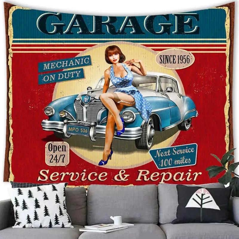American Retro Car Tapestry Office Living Room Tapestry Home Wall Decoration Tapestry