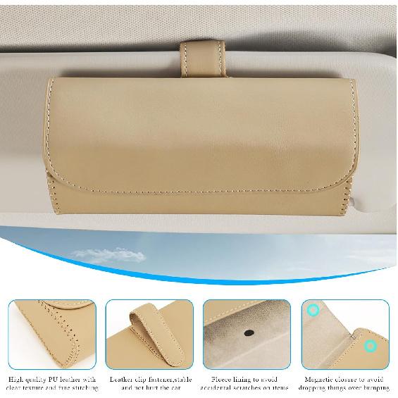 Sunglasses Holder For Car Sun Visor, Leather Auto Eyeglasses Organizer Box With Hidden Magnetic Closure, Vehicle Glasses Case Clip Holder, Car