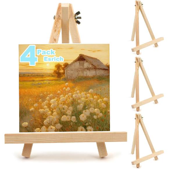 4PCS 9 Inch Wood Easels, Tripod, Painting Party Easel, Kids Student Tabletop Easels for Painting, Easel Stand for Painting Canvases, Portable Canvas