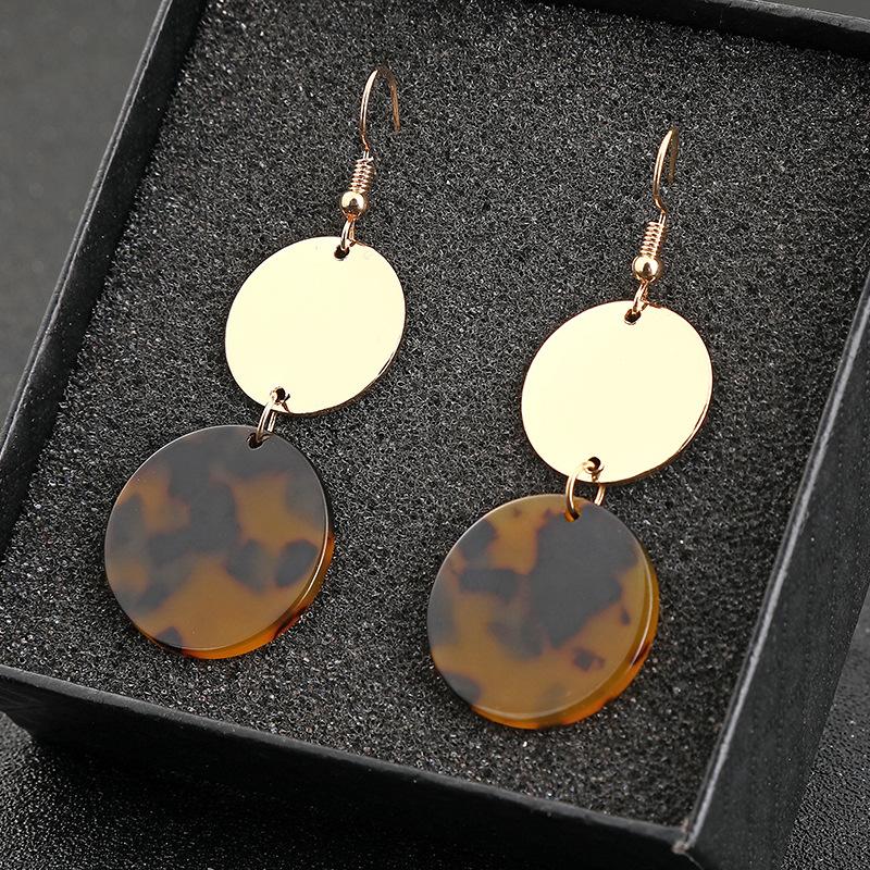 Горячо продаваемые серьги с леопардовым принтом в Европе и Америке, металлические двухдисковые акриловые серьги