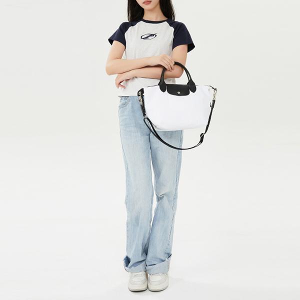 Longchamp Le Pliage Energy 25 Button Zipper Closure Canvas And Leather Dumpling Shoulder Crossbody Tote Bag Small Women bags Black White 1512HSR007