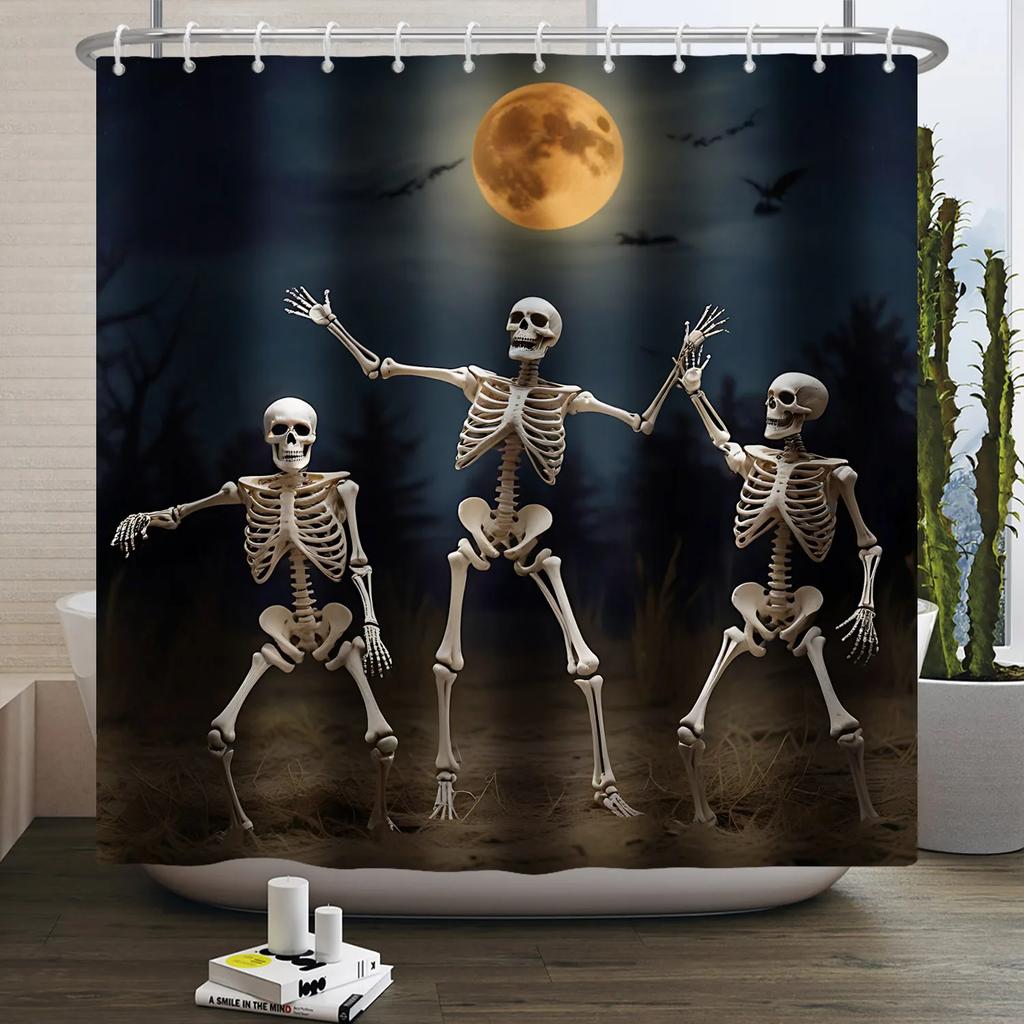 Хэллоуин Занавеска для душа Ужас Лунная ночь Тыква Череп Скелет Страшный Замок Ведьма Призрак Кладбище Водонепроницаемые Занавески для ванной