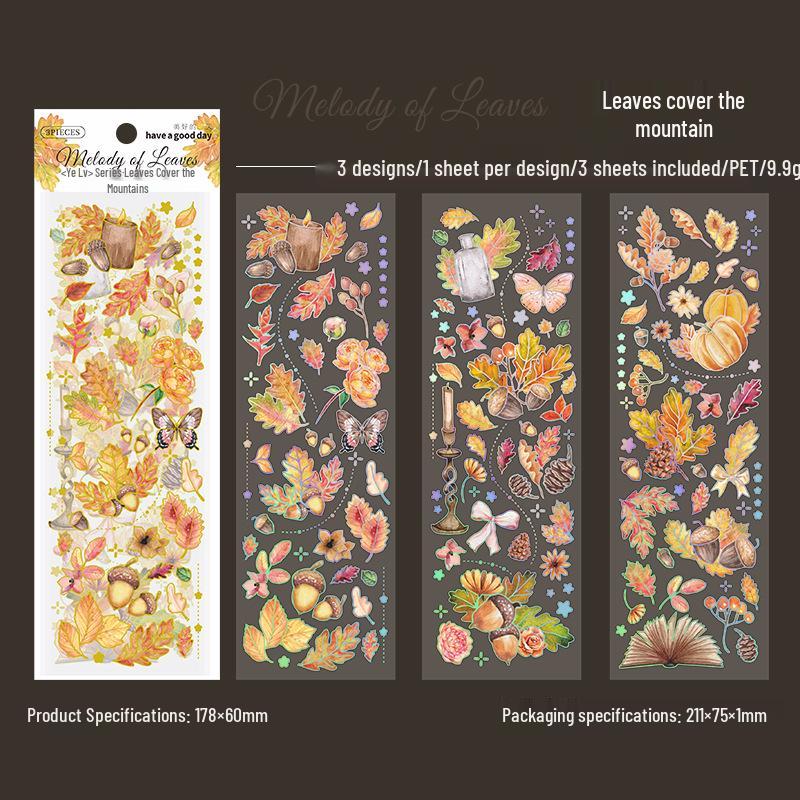 3D лазерные наклейки "Мелодия листьев": Ретро Осенние Листья для Журналов и Коллажей