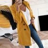 Solid Color Fashion Women Long Sleeve Lapel Slim Fit Pocket Button Overcoat