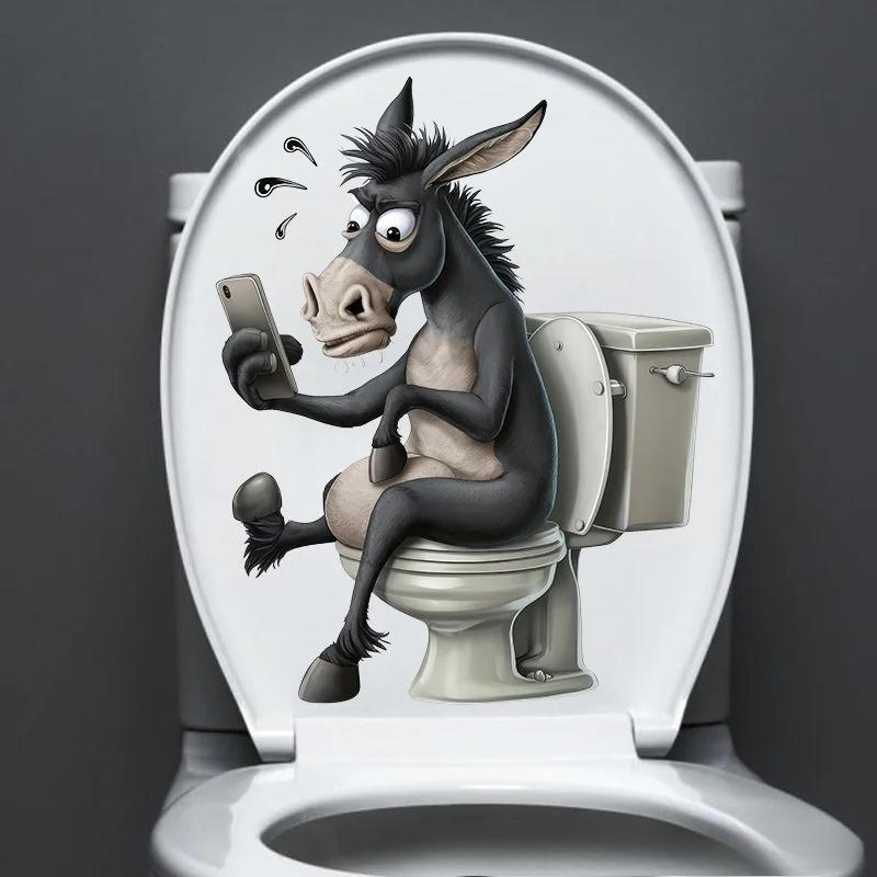 Забавные животные ПВХ наклейки на сиденье унитаза Обезьяна Зебра Жираф Декали Водонепроницаемый декор для стен и дверей ванной комнаты Креативные съемные наклейки