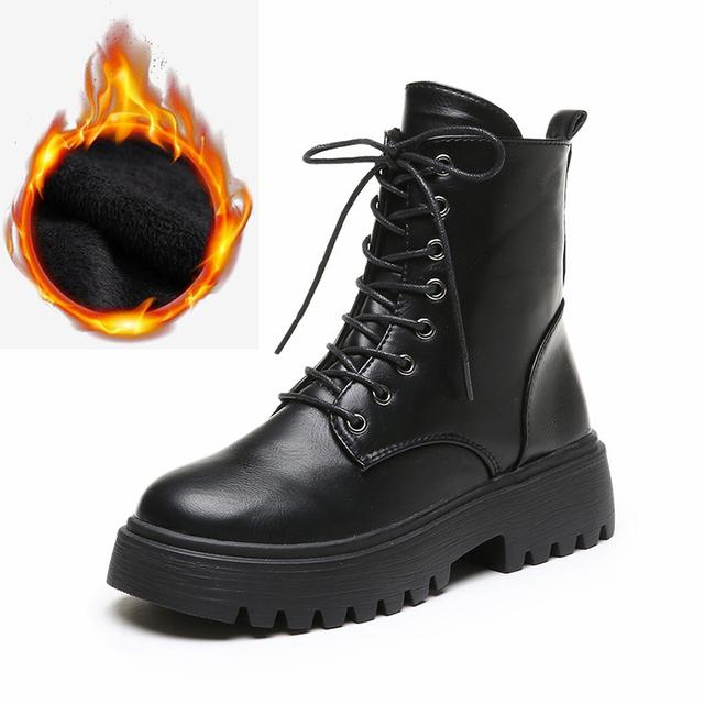 Winter Women Boots Fashion Martin Ankle Boots Woman Shoes Platform Boots Lace -Up Ladies Motorcycle Booties Zapatos De Mujer