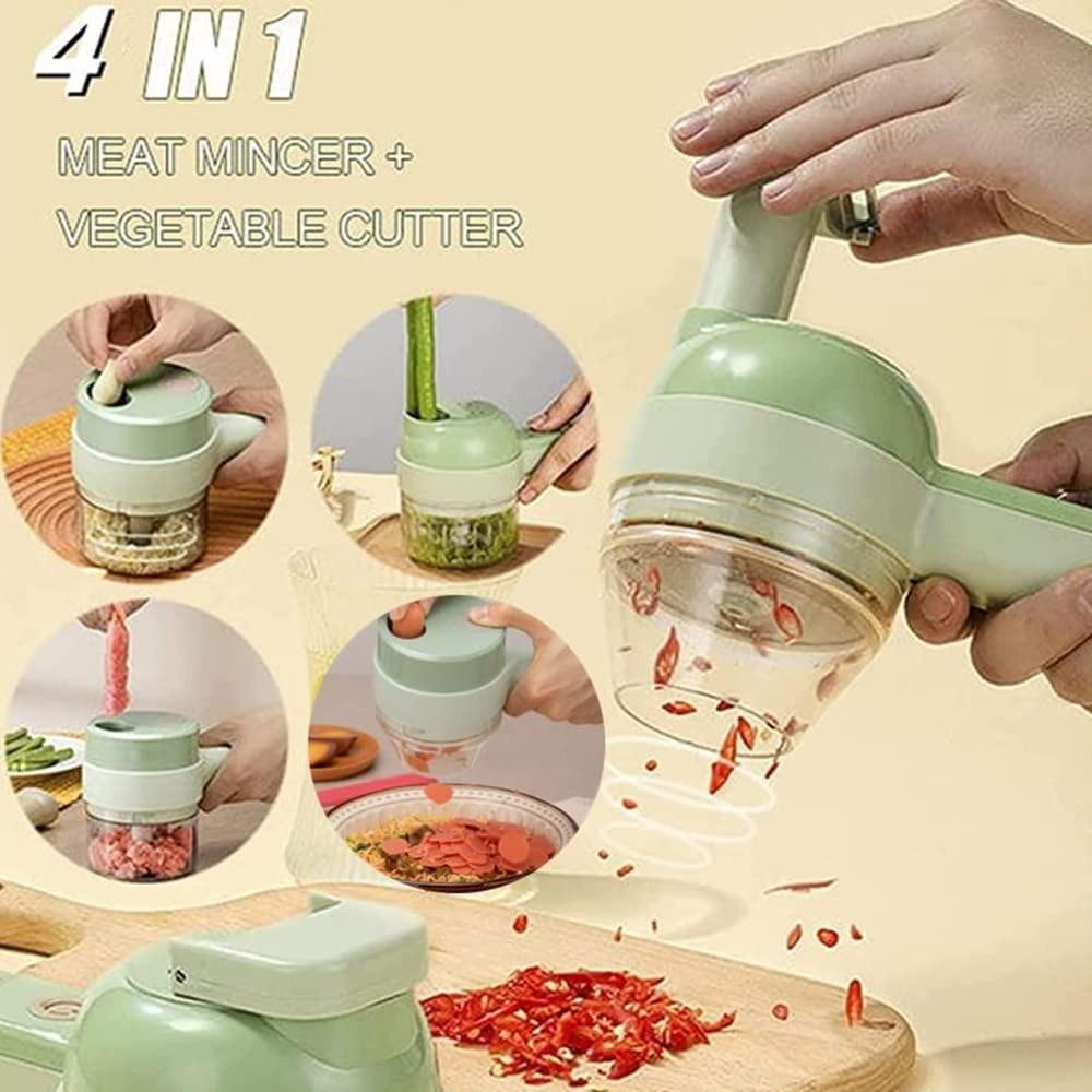 4 In 1 Portable Handheld Electric Vegetable Cutter Set, Wireless Food Processor for Garlic Pepper Vegetable Chopper