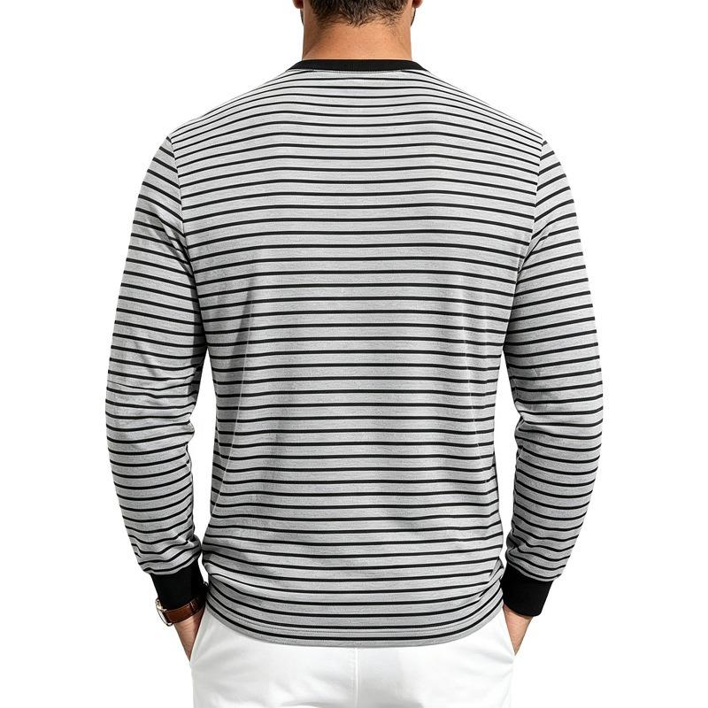 Men S Autumn Striped Henley Long Sleeve T Shirt