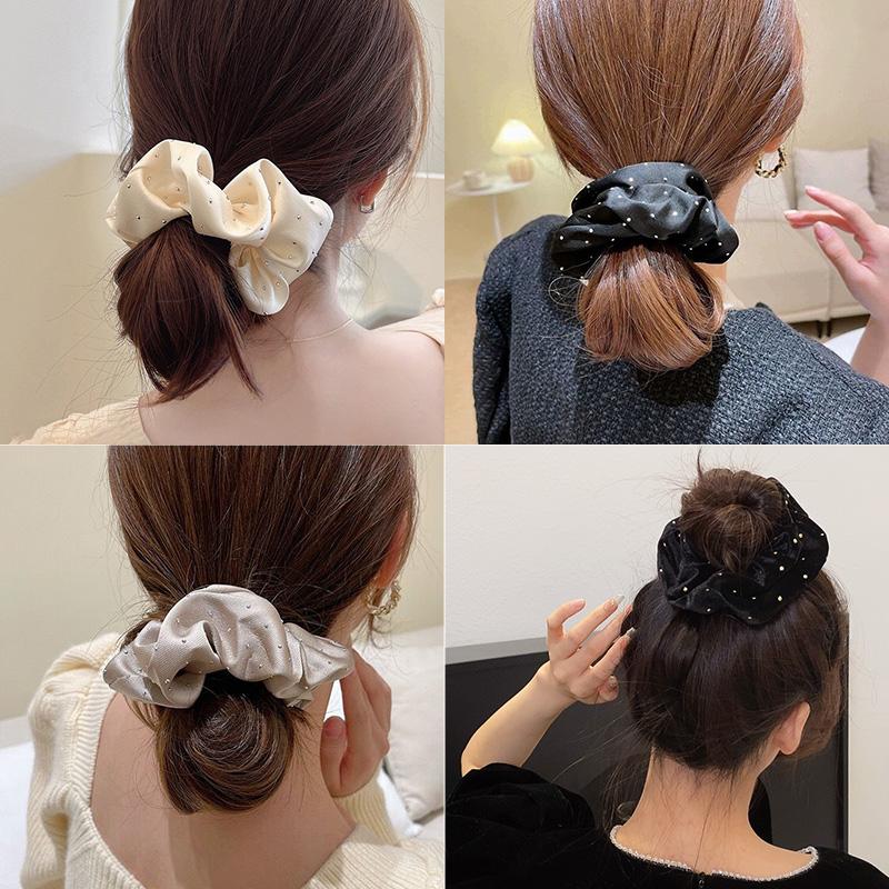 Элегантные ретро блестящие звездные точки резинки для волос атласные шелковые повязки для волос женские стразы атласные повязки для волос однотонные резинки