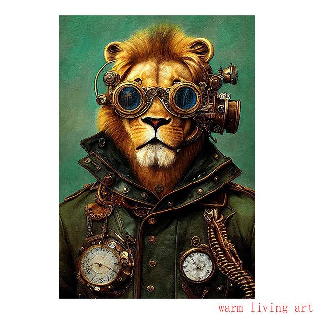 Retro Steampunk Cat Wolf Astronaut Rabbit Poster Art Canvas Painting Funny Animal Tiger Gorilla Poster Living Room Home Decor