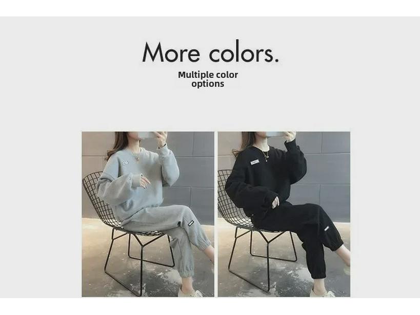 Женский повседневный костюм-двойка весна-осень 2023: Модный свободный комплект из толстовки и брюк