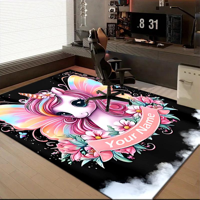 1PC Custom Name Fantasy Unicorn Art Theme Floor Mat Ideal for Living Room, Game Rooms, Office, Bedroom,Floor Mat Playful Design