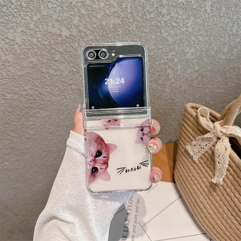 Для Samsung Galaxy Z Flip 6 5 4 3 Чехол Z Flip5 ZFlip 5 ZFlip5 Милый Кот Длинный Шнурок Кроссбоди Жесткая Ударопрочная Крышка