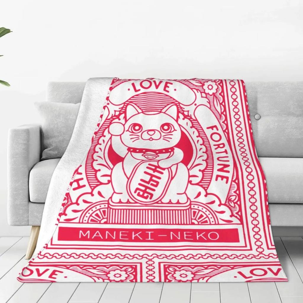 Одеяло с печатью Maneki Neko, флисовое японское одеяло Lucky Cat Fortune Cat, супер мягкое одеяло для кровати, ковер