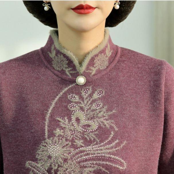 Осень Зима Женский Свитер из Норкового Флиса Свободный Большого Размера Вышитый Пуловер Флис Утепленный Вязаный Топ