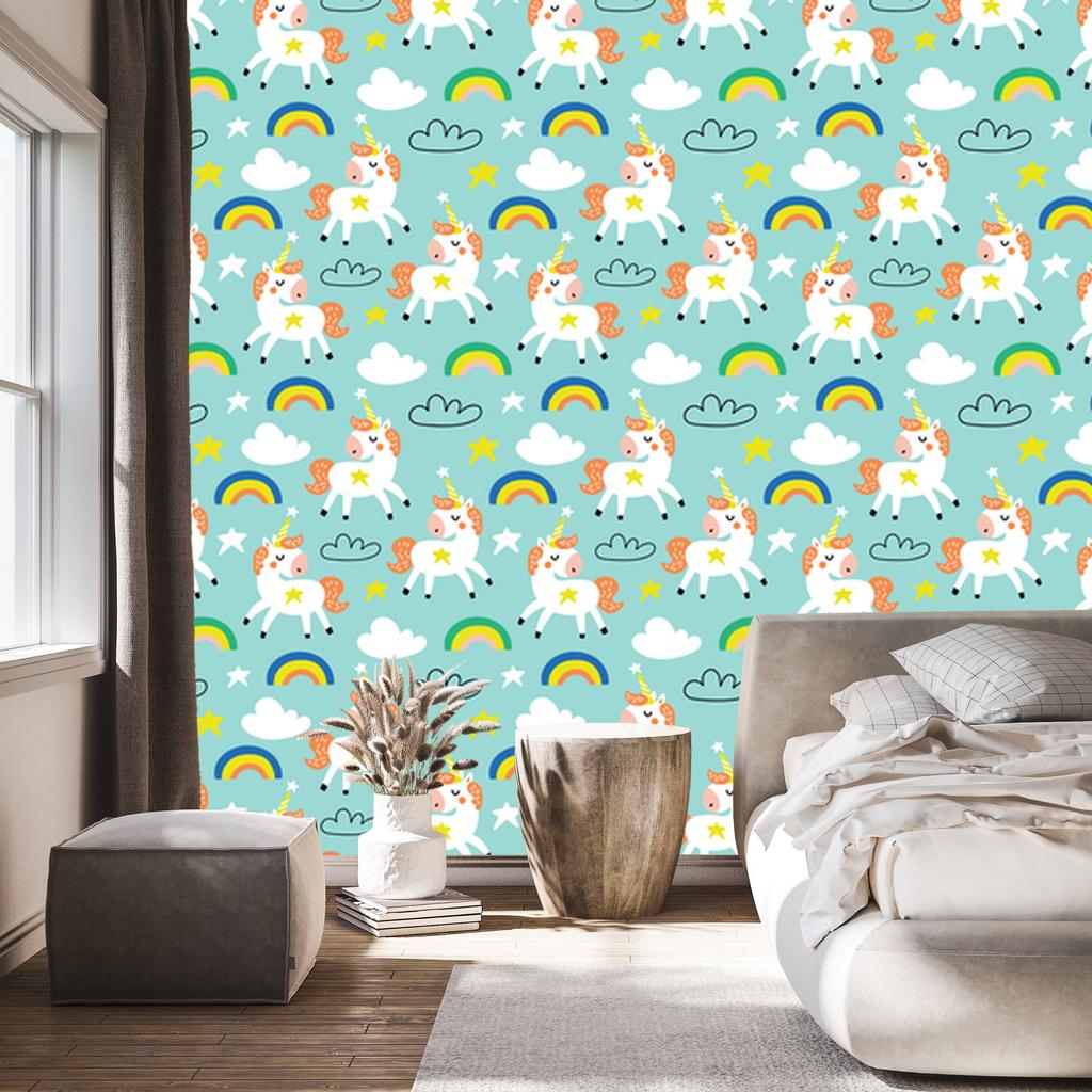 Sleeping Unicorns Wallpaper in Scandinavian Style for Living Room and Bedroom 50x1000