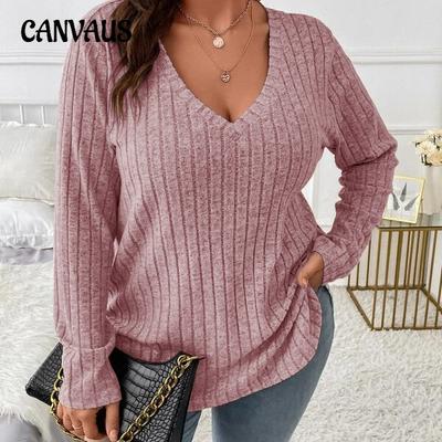 Осенне-зимняя женская блузка, однотонные женские топы больших размеров с v-образным вырезом и длинными рукавами, в полоску, свободные