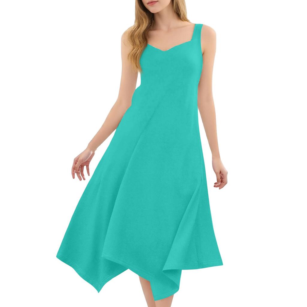 Женское повседневное модное платье миди без рукавов с круглым вырезом и нерегулярным подолом