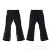 Mens Distressed Patchwork Flared Jeans With Hand-Painted Ink Wash Effect Slim Fit Casual Denim Trousers