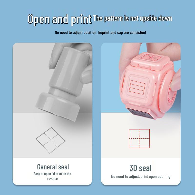 Tian Zi Ge Multi-Functional Seven-Sided Teaching Seal with Pinyin and Four-Line Three-Grid Clock.