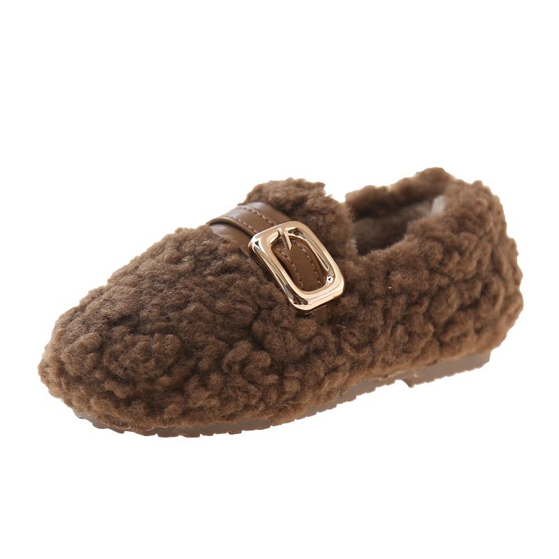 Girls Cotton Shoes Children Princess Plush Moccasin Shoes Simple Buckle Baby Warm Casual Shoes Autumn Winter 2024 New