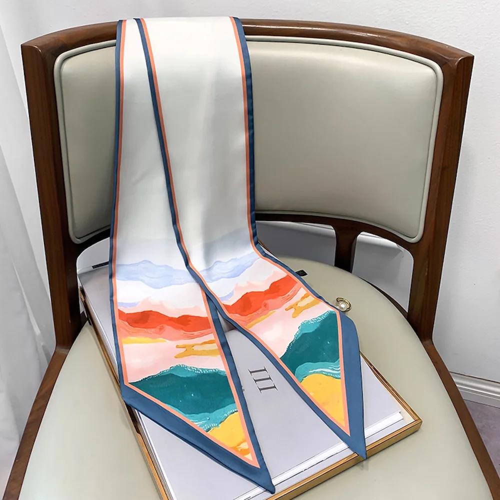 Длинный шелковый шарф-мешок, галстук, женская шея, узкие шарфы, повязка на голову, платок, принт лошади, брендовая женская шейная лента, весна, новинка