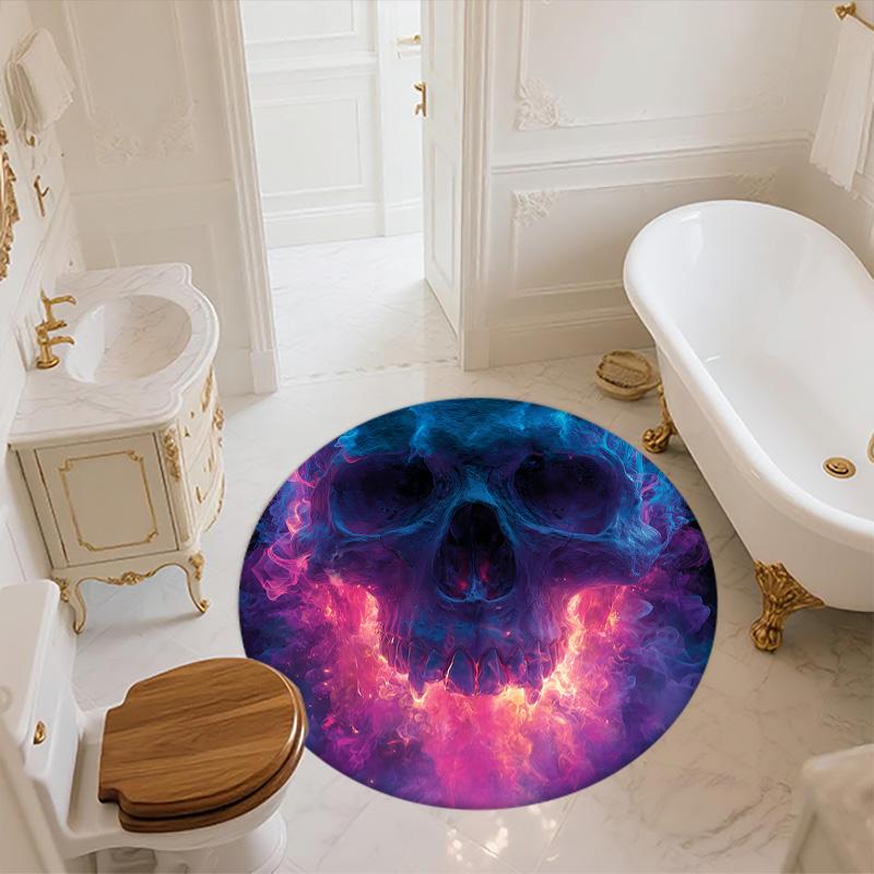 Flame Skull,Round Area Rug,Carpet Rug for Living Room Bedroom Sofa Playroom Decor,Non-slip Floor Mat