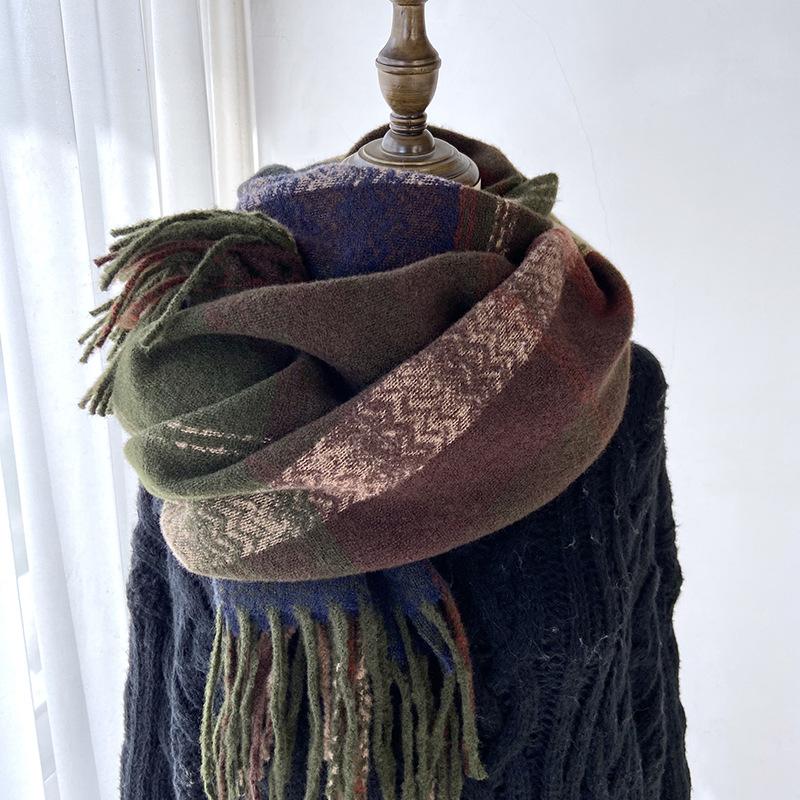 Scarf For Women, Autumn And Winter, High-End Feeling, Imitation Cashmere Plaid Tassel Shawl, Student Thick And Warm Scarf