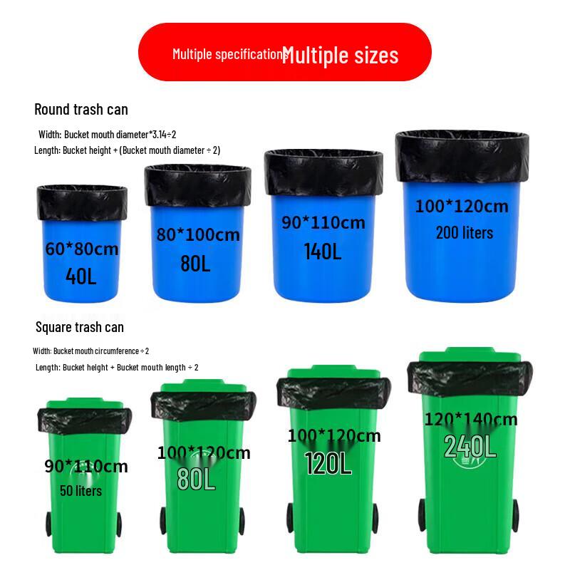 Suika Очень большие Толстые Черные Коммерческие Мусорные Мешки