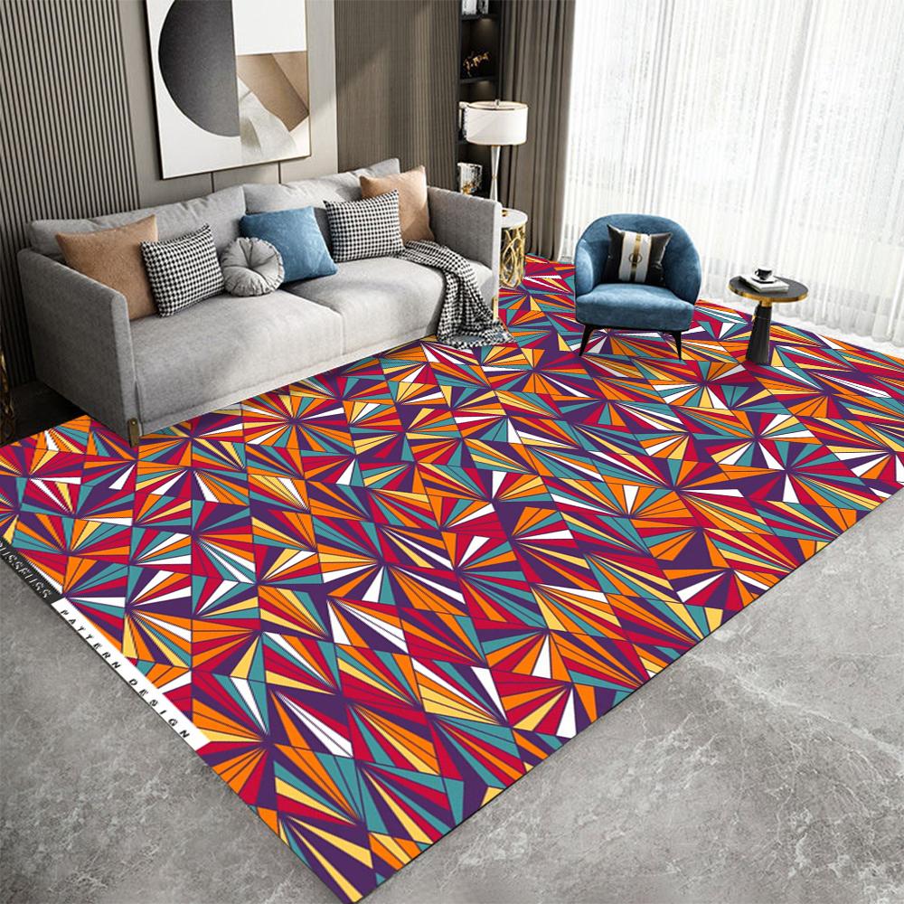 Retro Wave Geometric Carpet Various Styles With Colorful Wavy Line Triangle Abstract Patterns Non Slip Rug For Living Room Decor