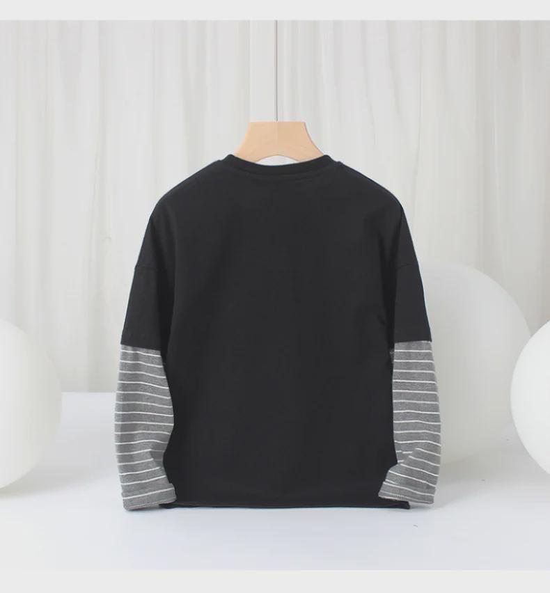 Футболки из двух частей для детей в корейском стиле с длинными рукавами и круглым вырезом для мальчиков на весну и осень