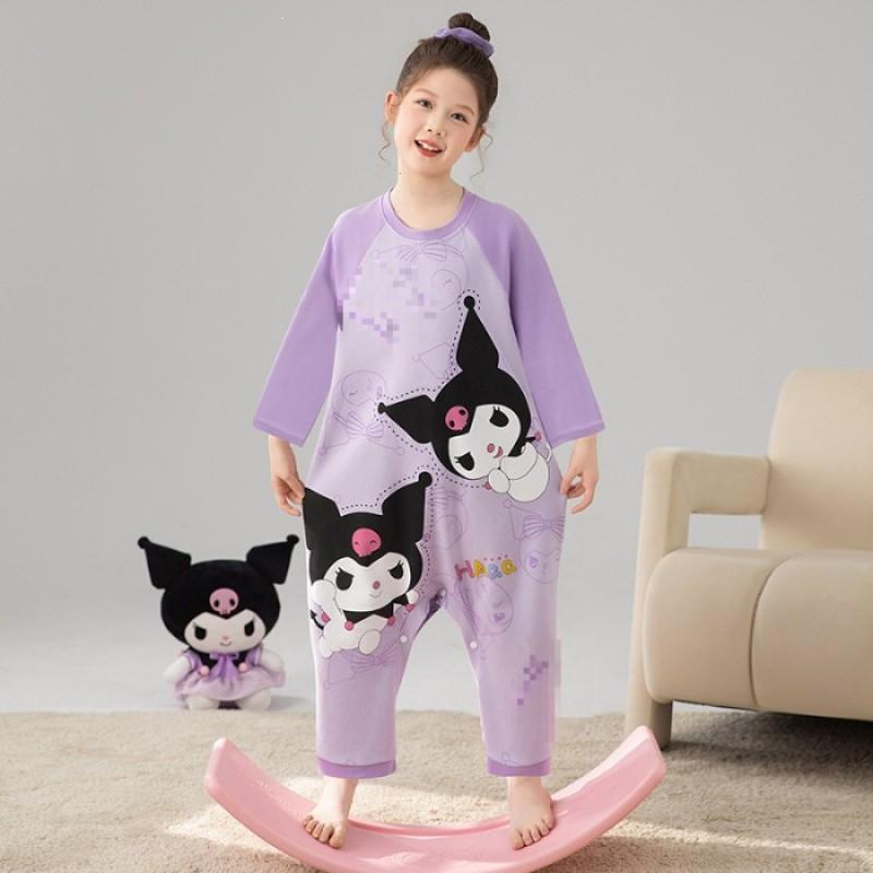 Cute Cartoon Cotton Pajamas Girls Long Sleeve One-Piece Sleepwear Loose Fit Home Outfit Fall