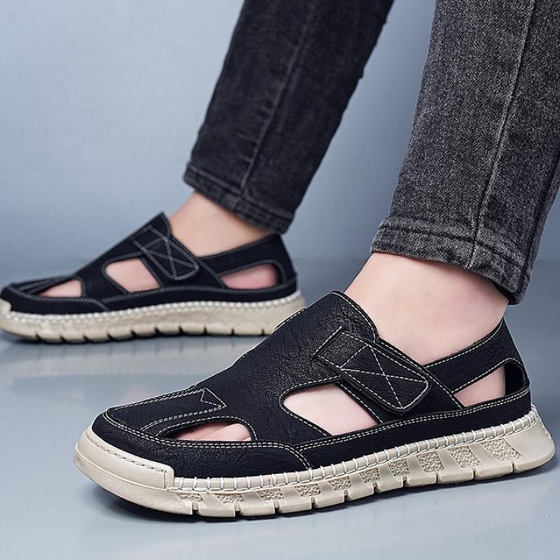 Fashion Summer Sandalias for Men Fashion Casual Leather Sandals Breathable Hollow Out Sandalias Non Slip Sneakers for Men Roman Sandals